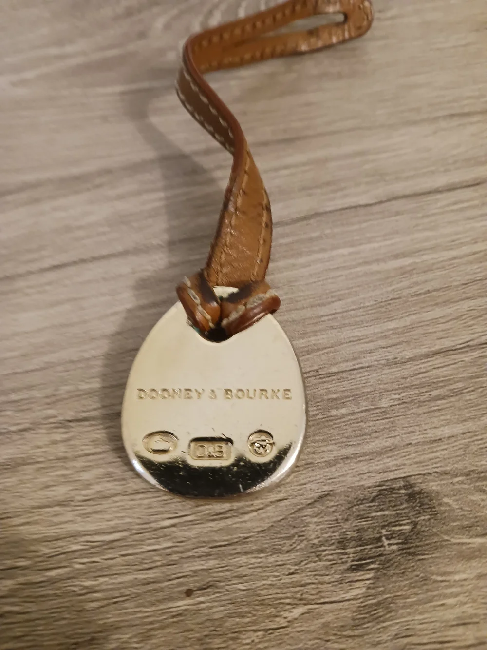 Dooney & Bourke Brown Leather Purse Charm Holder with Blue Duck Medallion Gold